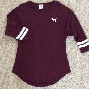 PINK 3/4 sleeve tee shirt.  Burgundy, size XS